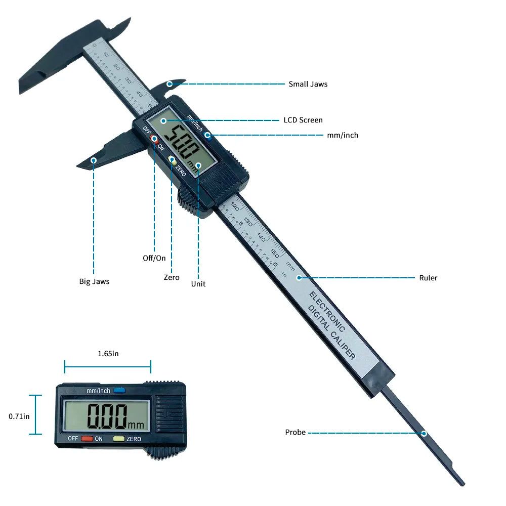 100mm 150mm Electronic Digital Caliper 6 Inch Carbon Fiber Vernier Caliper Gauge Micrometer Measuring Tool Digital Ruler
