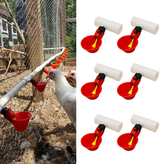 10Pcs Automatic Chicken Quail Drinker Bowl Bird Water Cups Straight Pipe With Yellow Nipple Poultry Drinking Water System